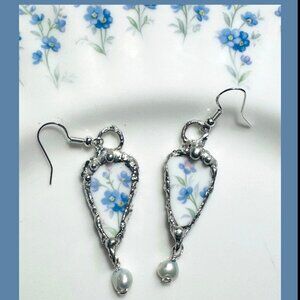 Royal Albert 1976 Memory Lane Earrings with Boho Metalwork & Freshwater Pearls